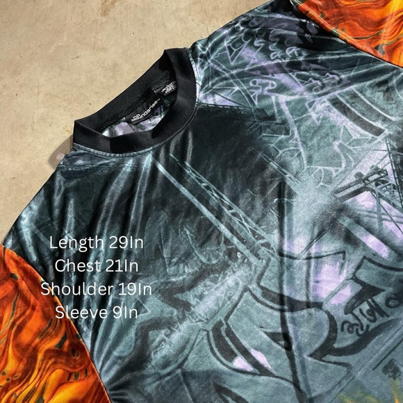 Vintage No Boundaries Flaming Graffiti Print T-Shirt - Picture 2 of 10